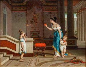 Egisto Sarri (Figline Valdarno, 1837 – Firenze, 1901), Interno pompeiano: madre che consola la figlia che piange